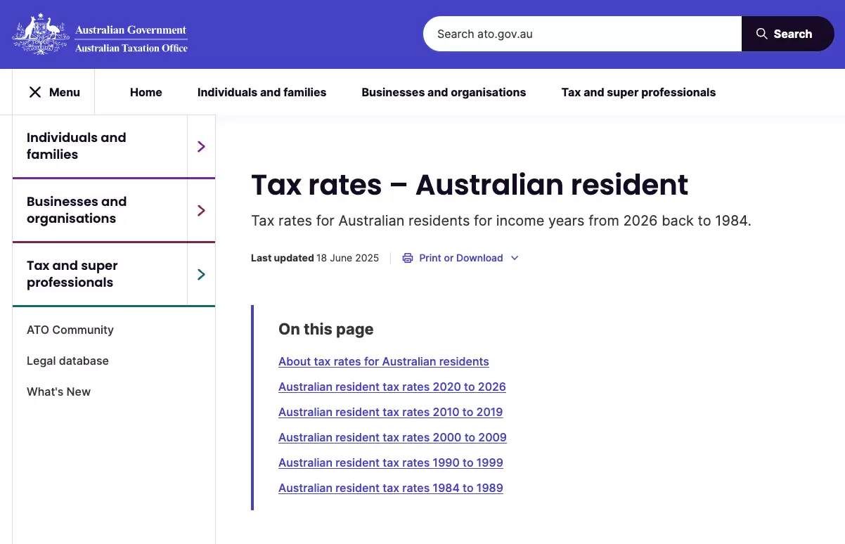 ATO Australian Tax Rates